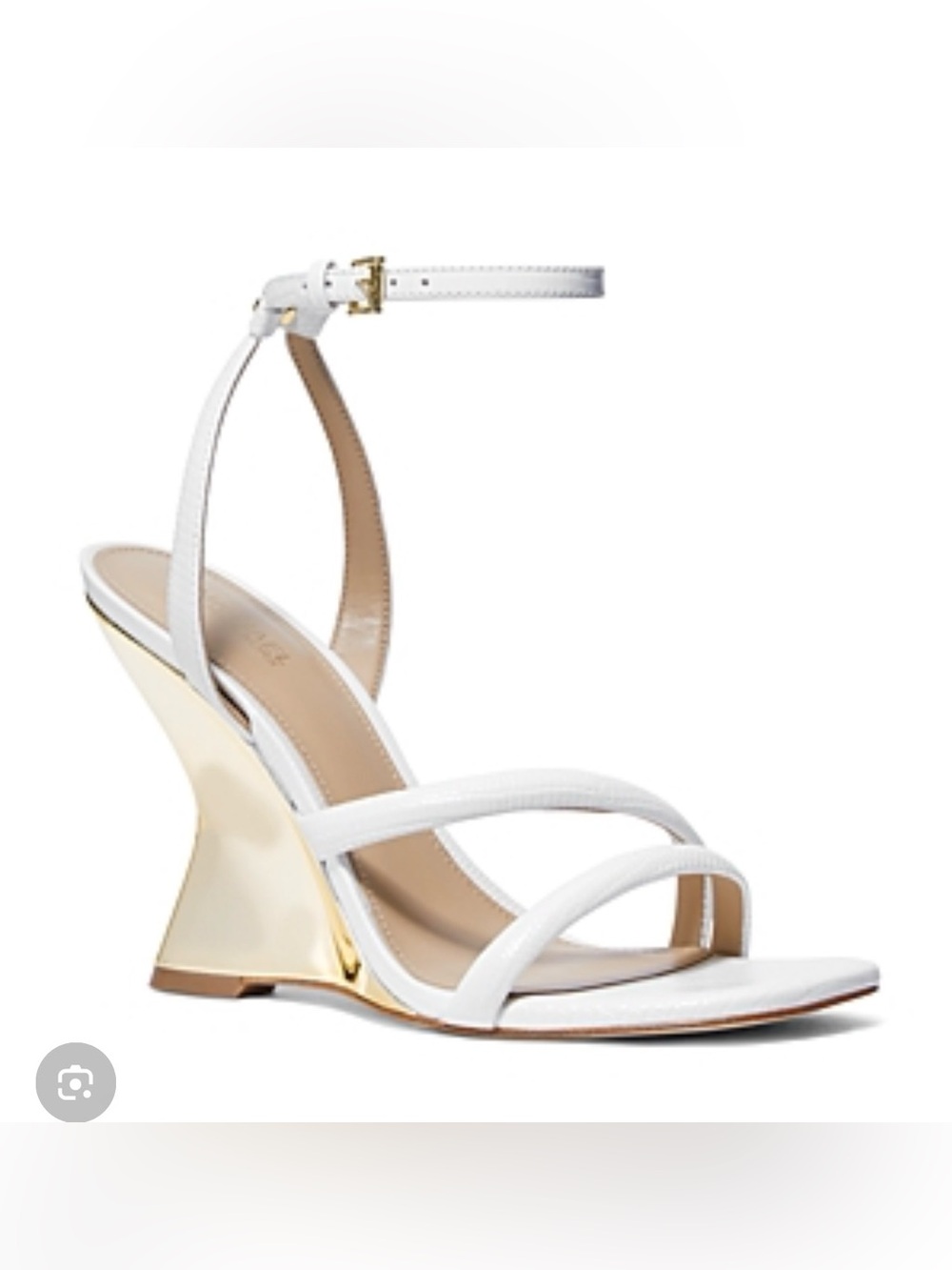 Michael Kors White Strappy Wedge Sandal with Gold Heel